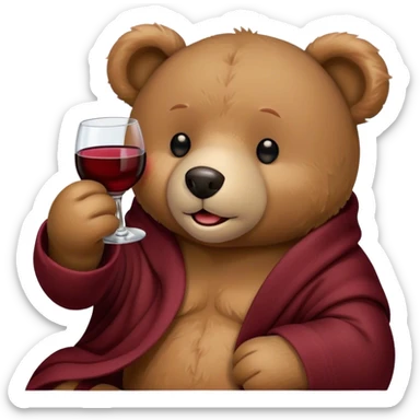 a teddy happy bear wrapped in a blanket talking on phone holding glass of wine sticker