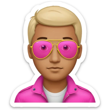1980s man wearing reflective neon pink aviator sunglasses sticker