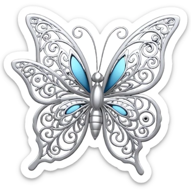 Black and silver filigree rose with a stunning butterfly, 3D, extremely detailed design sticker