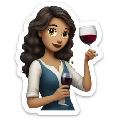 Medium-haired Brunette Girl under the moon with wineglass in hand sticker