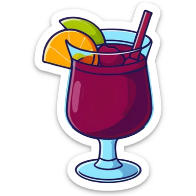 frozen slushy sangria with fruit pieces and wine sticker