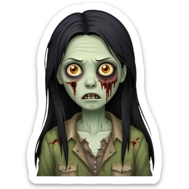 mulher zumbi cabelo liso tamanho grande preto sticker