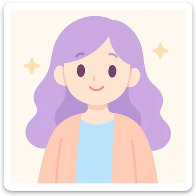 lady with long wavy purple hair, gentle smile, casual outfit, approachable and friendly sticker