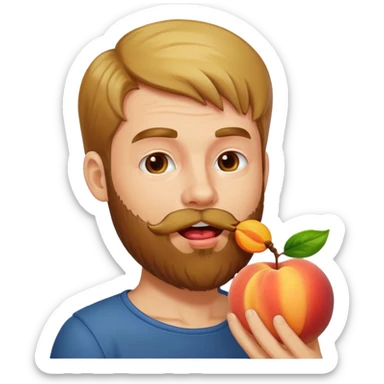 Man with beard licking peach sticker
