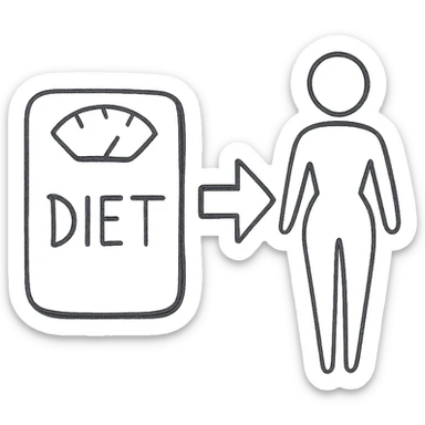 final step of a diet, schematic style, drawing on white paper, isolated on white background sticker