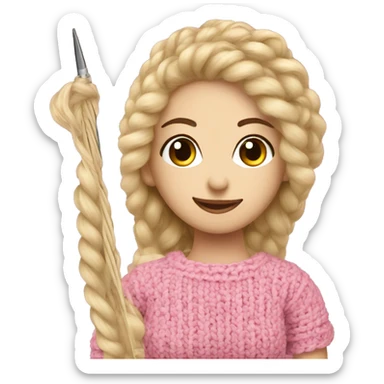 girl with yarn ball pink blond crochet hook sticker