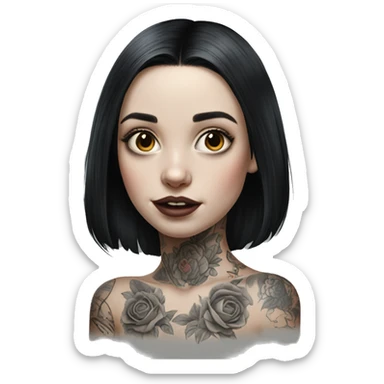 Hyperrealistic Pale girl with black hair arm tattoos sticker