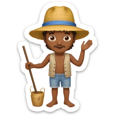 Visage. Homme Créole réunionnais ti jean chapeau paille savate  au pieds  sticker