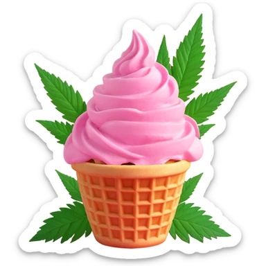 pink gelato in a waffle cup with cannabis leaf sticker
