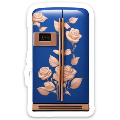 Realistic cobalt blue and rose gold retro vintage fridge with rose gold flower pattern on it. sticker