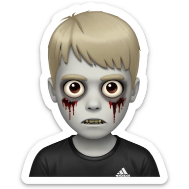 Crie um menino de cabelo loiro escuro de franja zumbi com uma blusa da adidas no estilo emoji do ios sticker