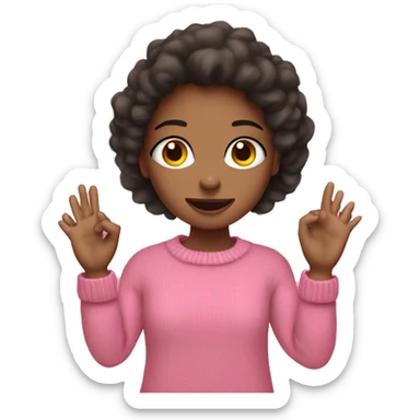 A girl shows two hands of rock, in a pink sweater sticker