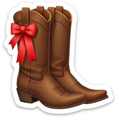 brown cowboy boots with red ribbon attached  sticker