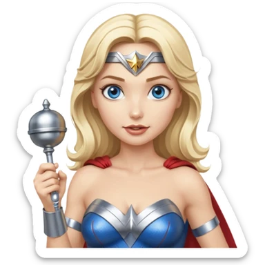 Blonde blue eyes Wonder Woman holding bell and short white baton sticker