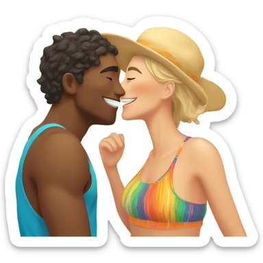 with beach clothes young metis man and white woman kiss love pink sticker