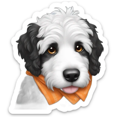 black and white bernedoodle with a pumpkin and bandana sticker