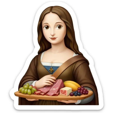  mona lisa with SPAM MEAT charcuterie and fruit tray renaissance landscape sticker
