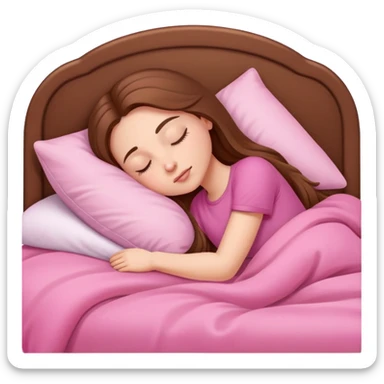 one white girl with long brown hair sleeping in a pink bed  sticker