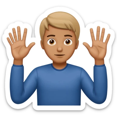 Man shrugging with hands with 6 and 7 on each side of him sticker