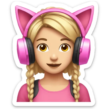 Girl with a pink gaming headset on that has cat ears  sticker