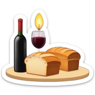 Two candles, a cup of red wine and a loaf of bread sticker