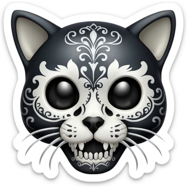 Cute Cat skull black silver  sticker