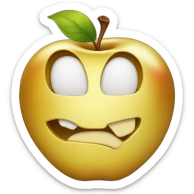 A bitten attractive golden apple, gold sticker