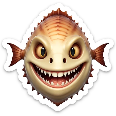 Human face grinning with massive fish like an angler fish sticker
