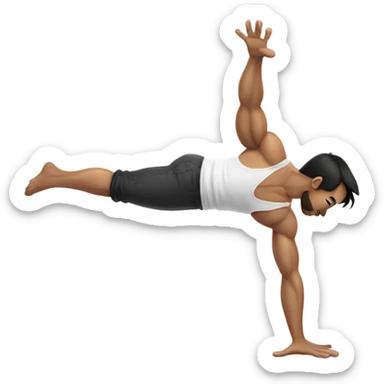 dark-haired man with a white tank top and muscles doing a handstand sticker
