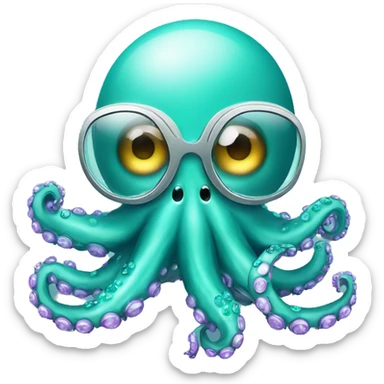 Turquoise cute octopus with surgical mask with crystal ball sticker