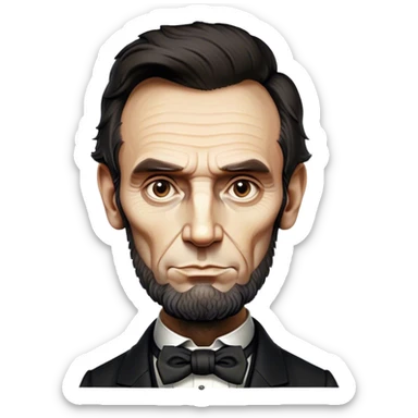 Cinematic Realistic Abraham Lincoln Portrait Emoji, depicted as a stoic iconic statesman with a tall dignified silhouette and thoughtful expression, rendered with detailed textures and dramatic historical lighting that captures his timeless presence. sticker
