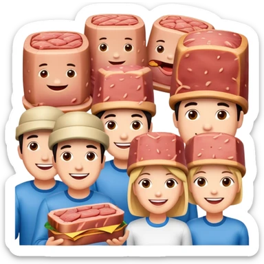 spam artists welcoming guests at a spam meat exhibition  sticker