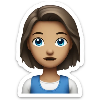 A girl with brown hair and blue eye looking mad crossing her arms sticker