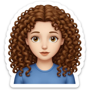pale woman with ne meter long brown curly hair, middle part sticker