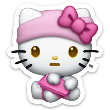 Hello kitty with a sign that says “don’t crash out” sticker