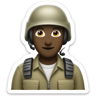 operator dressed in khaki color with a milatary helmet, without glasses, preferably male sticker