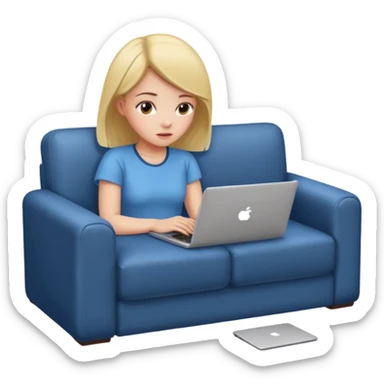 A girl is working with a laptop while lying on the sofa sticker