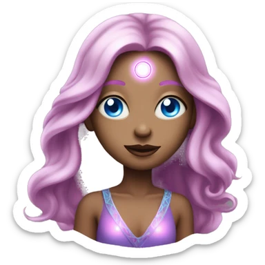 magical diva with thin pink andromedan skin long hair and blue eyes glowing third eye sticker