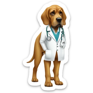 Full body White and gold bloodhound as a doctor in medical mask. sticker
