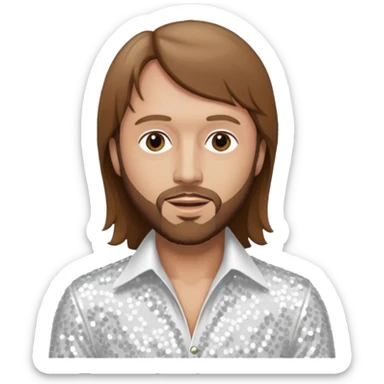 Maurice Gibb from Bee Gees with long brown hair, white sequin outfit  sticker