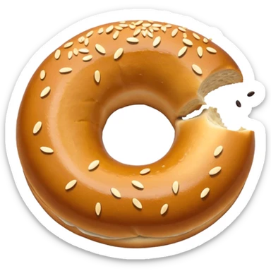 top-view toasted bagel, clear center hole, glossy sticker