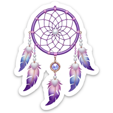 Iridescent Pastel white-pink-Violet-purple lavender dreamcatcher, white bead pearls  sticker