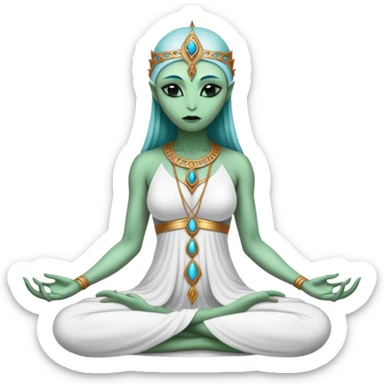 a Reptilian alien woman,in meditation, white dress like a priestess sticker