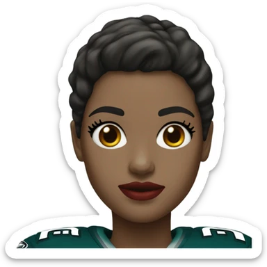  White female dark hair red lips wearing Philadelphia Eagles jersey sticker
