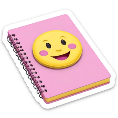 libreta de anillos rosada en perspectiva isometrica con sticker de carita feliz amarilla sticker
