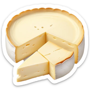 cinematic-realistic-brie-cheese-emoji,-featuring-soft-ripened-cheese-with-a-delicate white rind-rendered-with-lifelike-detail-and-inviting,-natural-lighting sticker