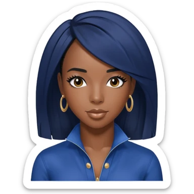 Kelly Rowland from Destiny's Child with jet black hair, indigo outfit sticker