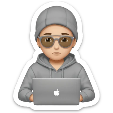 boy in a hoodie sunglasses on working on a laptop sticker