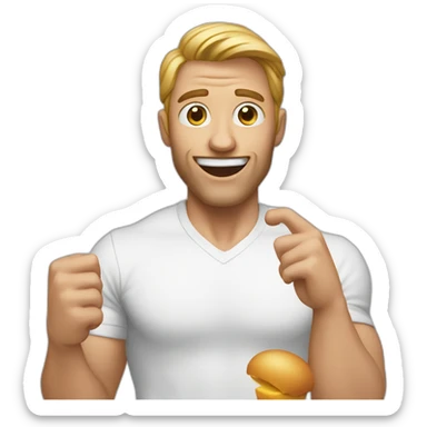 a man who pointed in front of him with a protein in his hand without laughing sticker