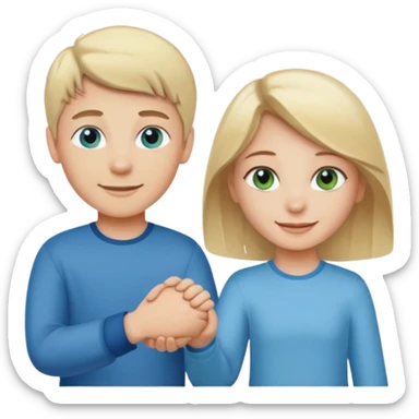 blonde blue eyed boy smiling with pale brunette green eyed girl sticker